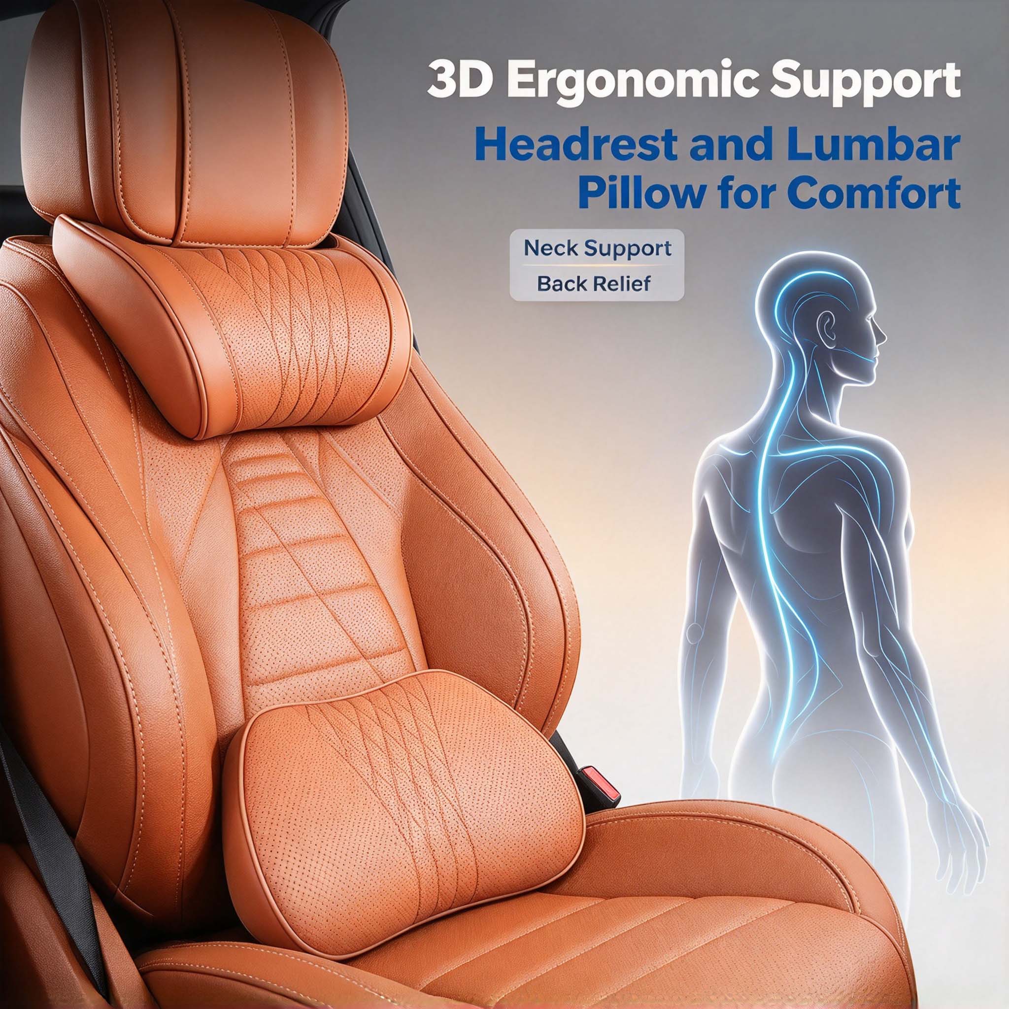 Memory Foam Car Neck Pillow Lumbar Support - Auto-Innenausstattung Kopfstütze Lendenkissen Nappa-Leder Memory-Schaum Weiche